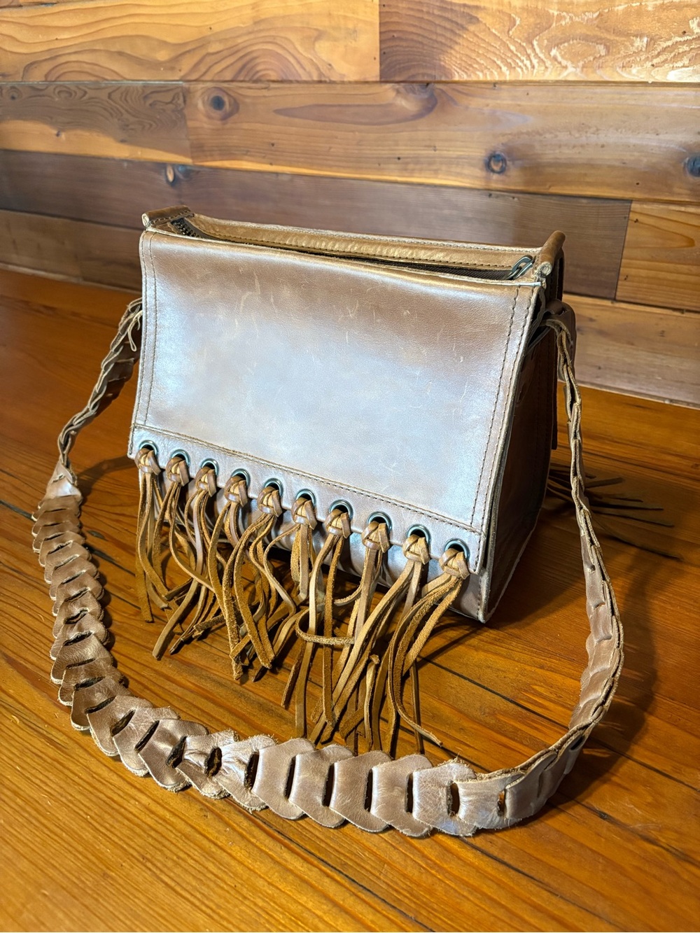 Women's Brown Leather Fringe Crossbody Bag by Saddleback Love 41